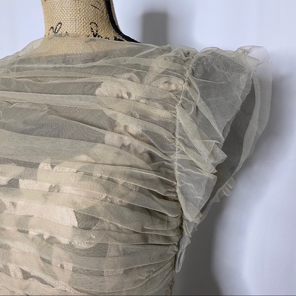 Tadashi Shoji Black w/ Ecru Mesh Draping Evening Dress, 10 - Picture 3 of 11